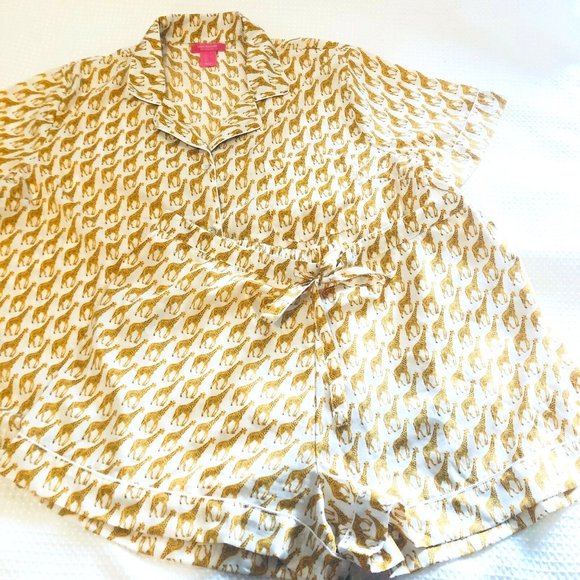 Isaac Mizrahi Other - Isaac Mizrahi Womens Yellow White Animal Print Sleepwear Pajama Set Size L